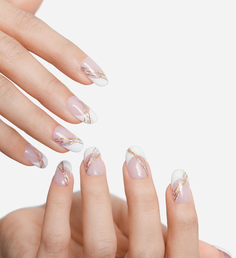 fancy red french manicure with delicate white lines - Stock Image -  Everypixel